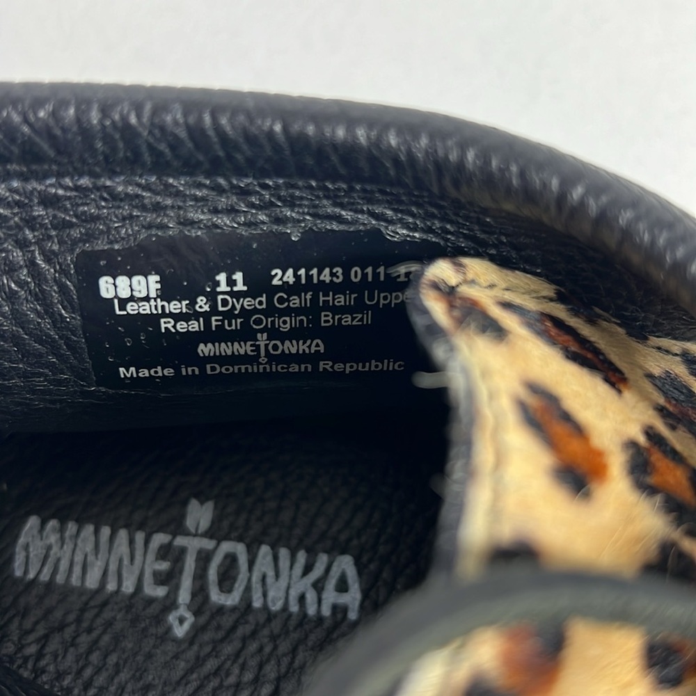 Minnetonka Sz 11 Leather Leopard Dyed Calf Hair Booties/Moccasins Festival EUC - Picture 2 of 10